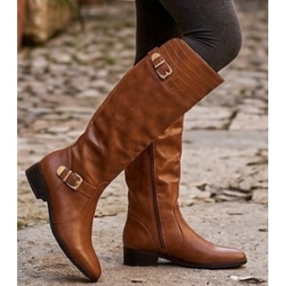 ND Halden Cognac Brown Croc‎ Embossed Tall Riding Boots Size 6.5M